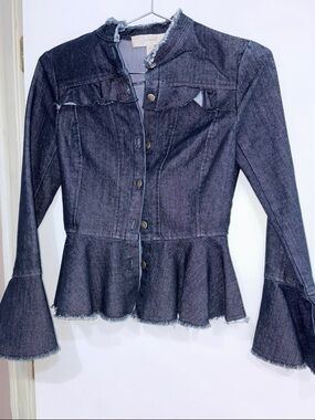Dark Grey Denim Peplum Jacket - Unbranded